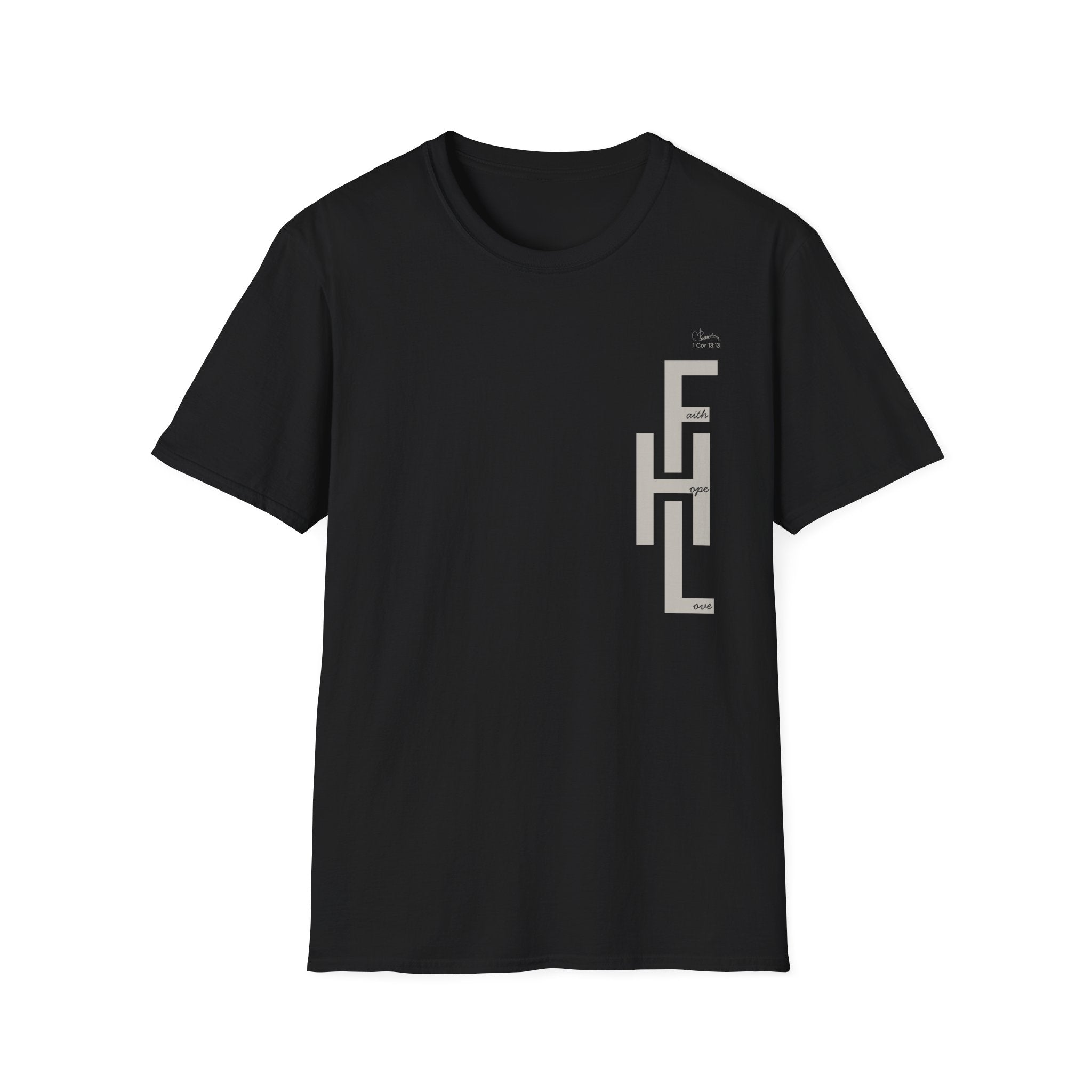 Faith Hope Love Stacked with Words pocket- T-Shirt