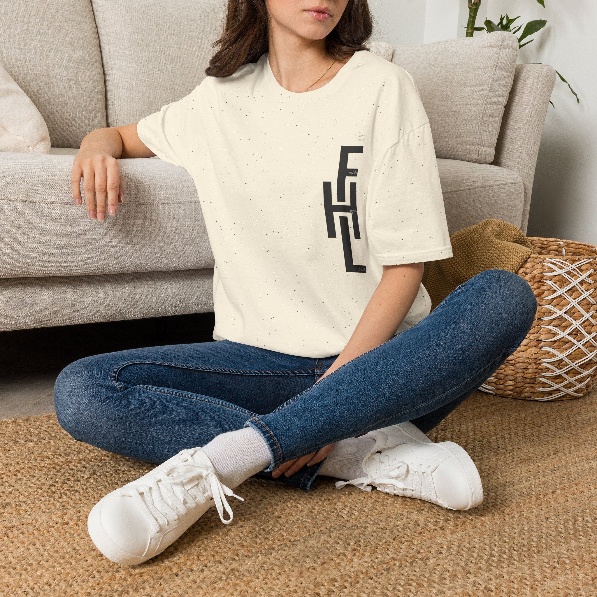 Faith Hope Love Stacked with Words pocket- T-Shirt