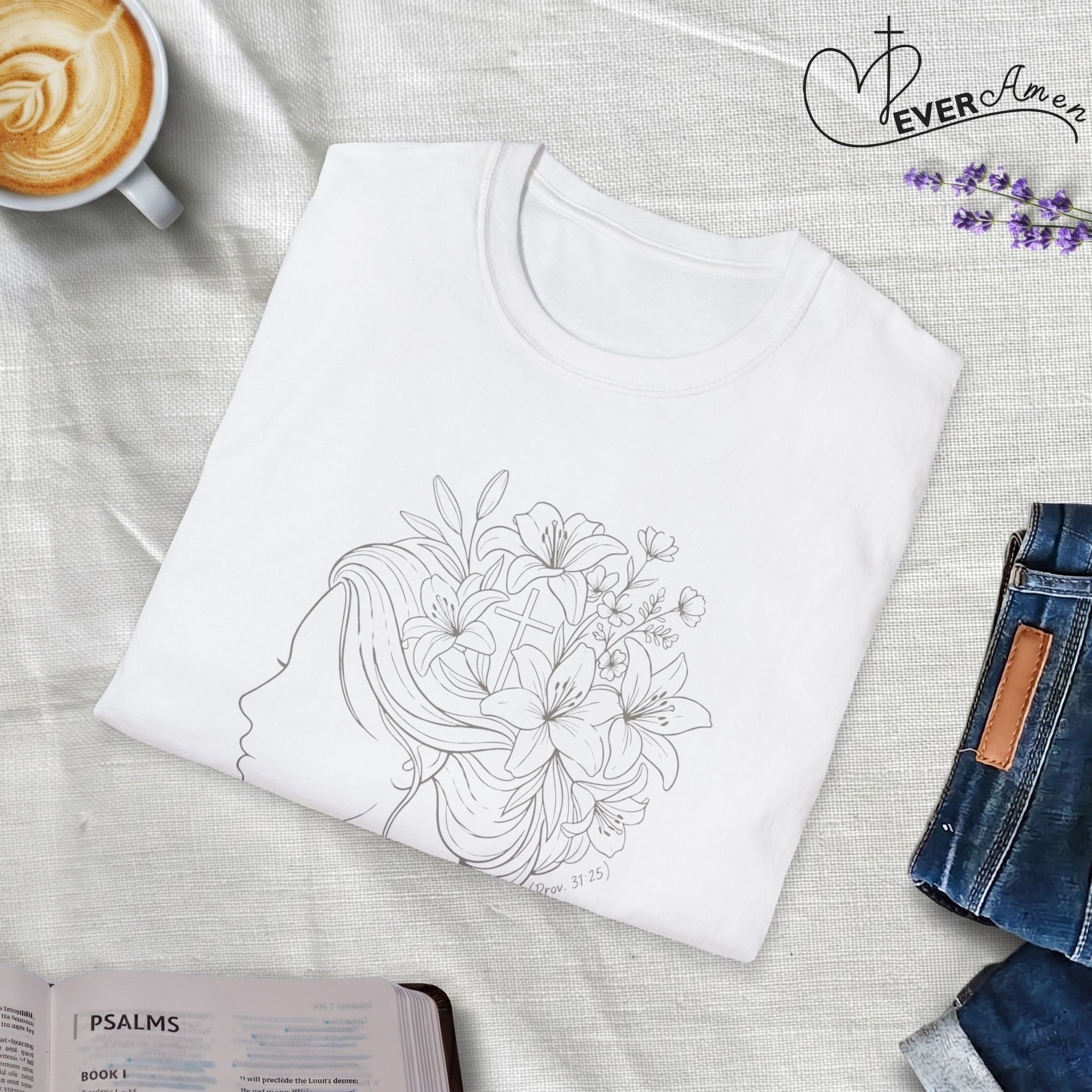Clothed in strength flower hair - T-Shirt