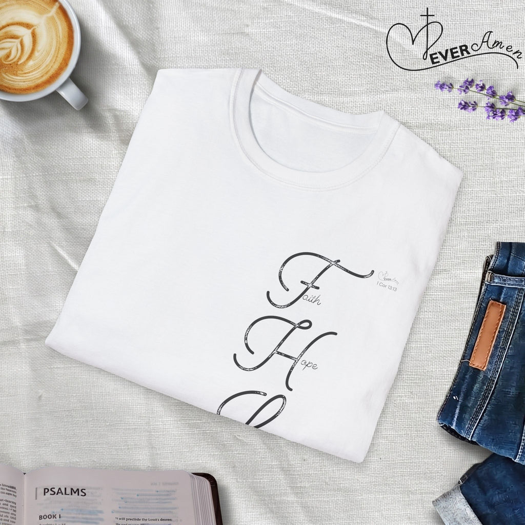 Faith Hope Love Cursive with Words - T-Shirt