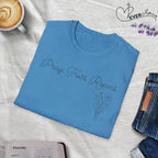Pray Trust Repeat Cursive Flower Blue Cross - T-Shirt