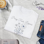 Pray Trust Repeat Flower Blue Cross - T-Shirt