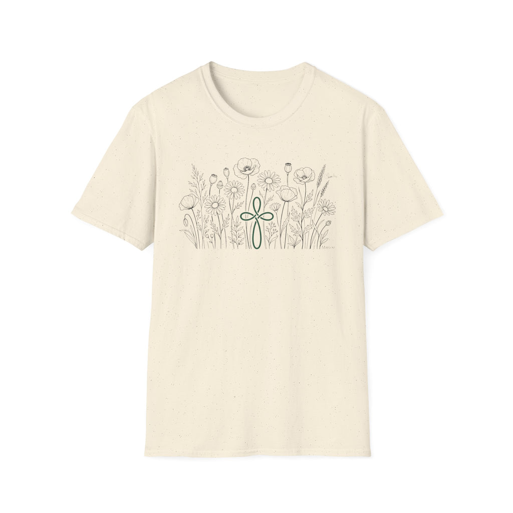 Field of Flowers Green Cross - T-Shirt