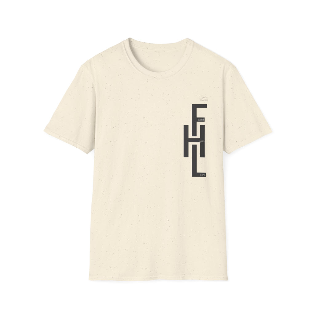 Faith Hope Love Stacked with Words pocket- T-Shirt