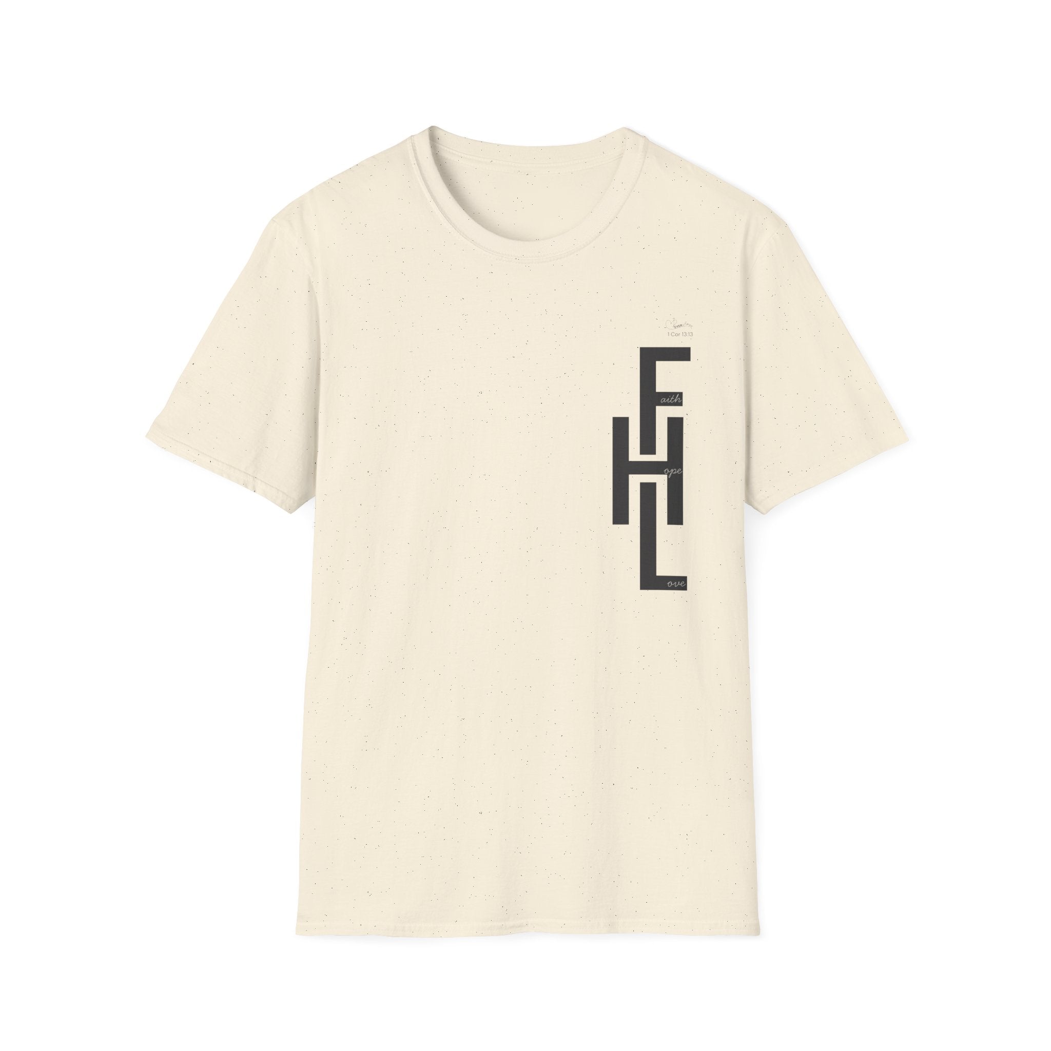 Faith Hope Love Stacked with Words pocket- T-Shirt