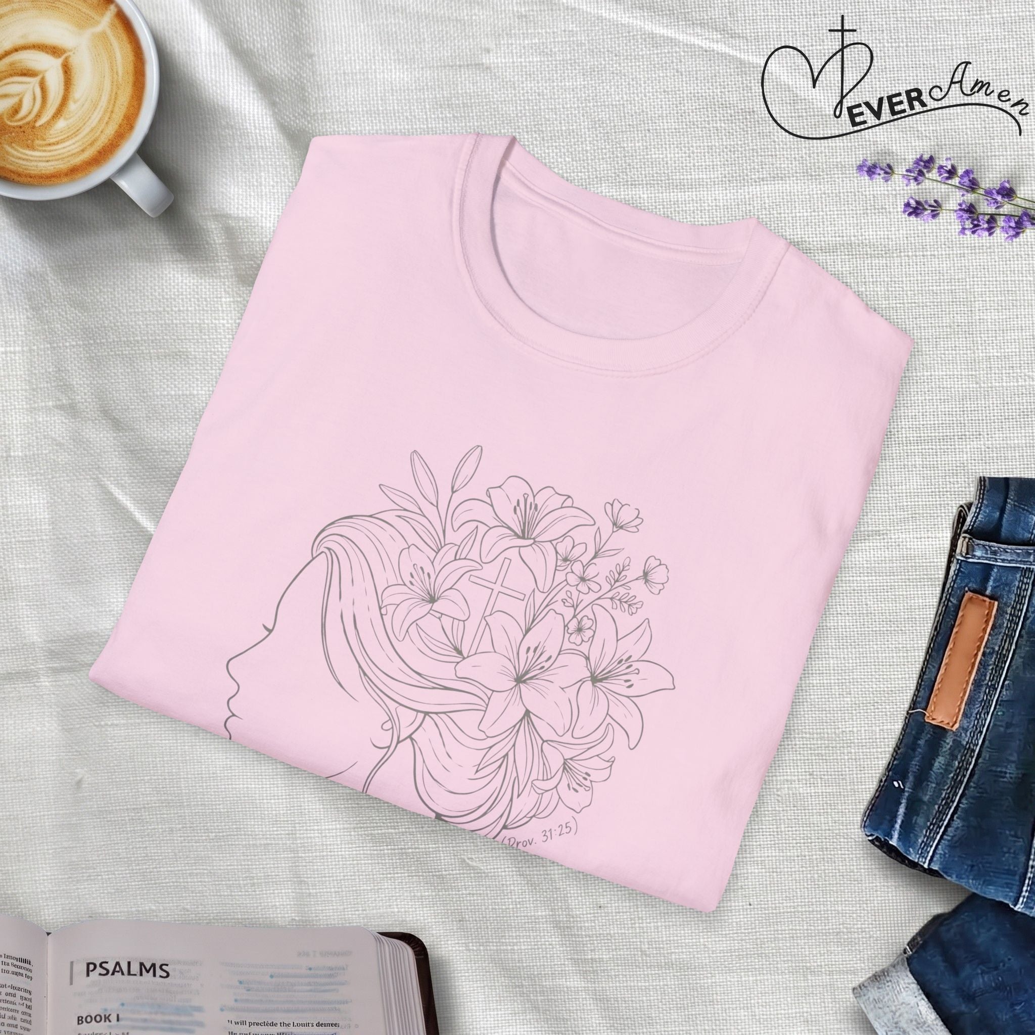 Clothed in strength flower hair - T-Shirt