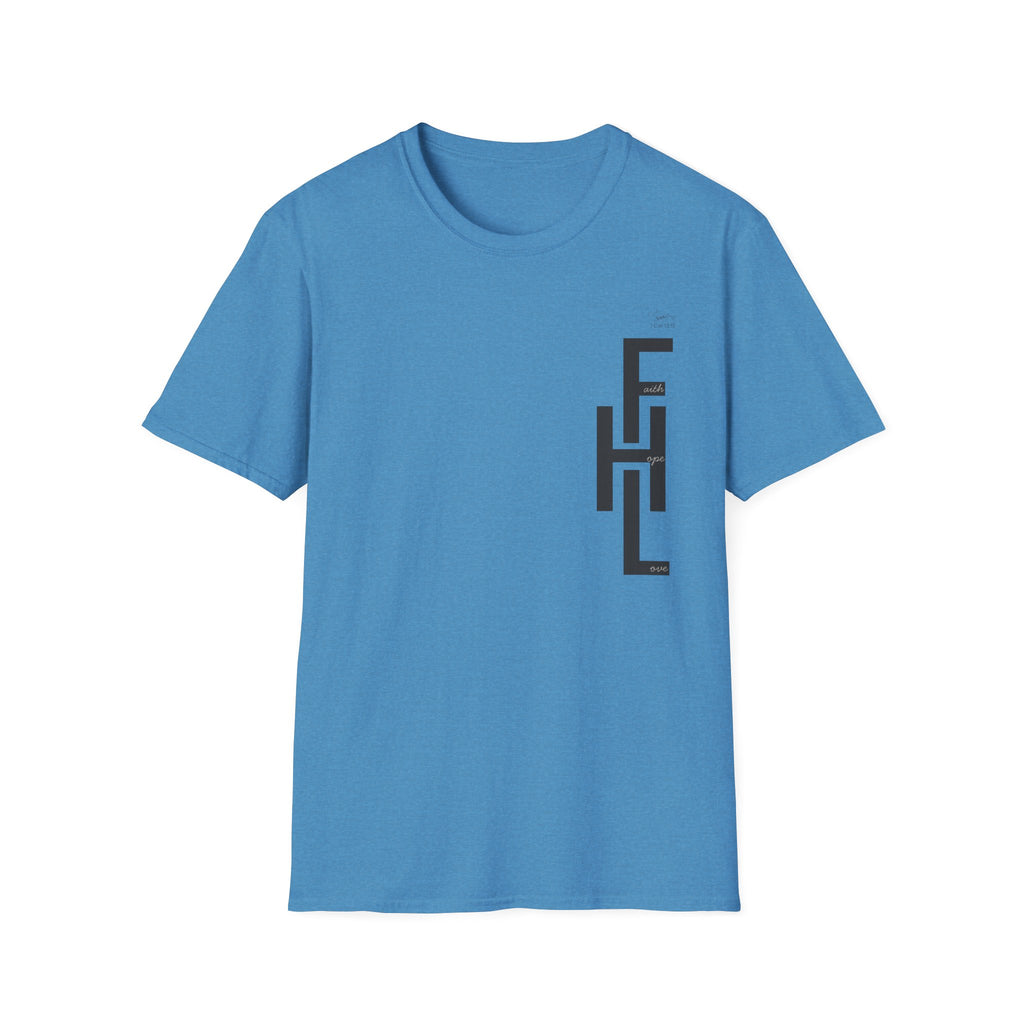 Faith Hope Love Stacked with Words pocket- T-Shirt