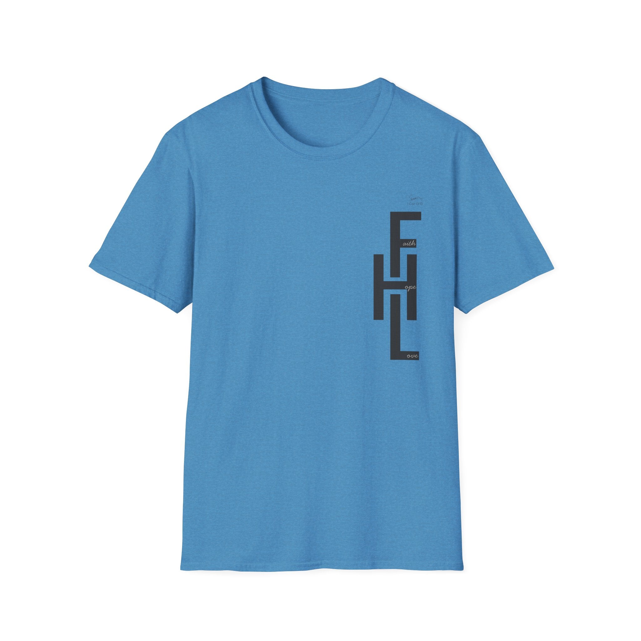 Faith Hope Love Stacked with Words pocket- T-Shirt
