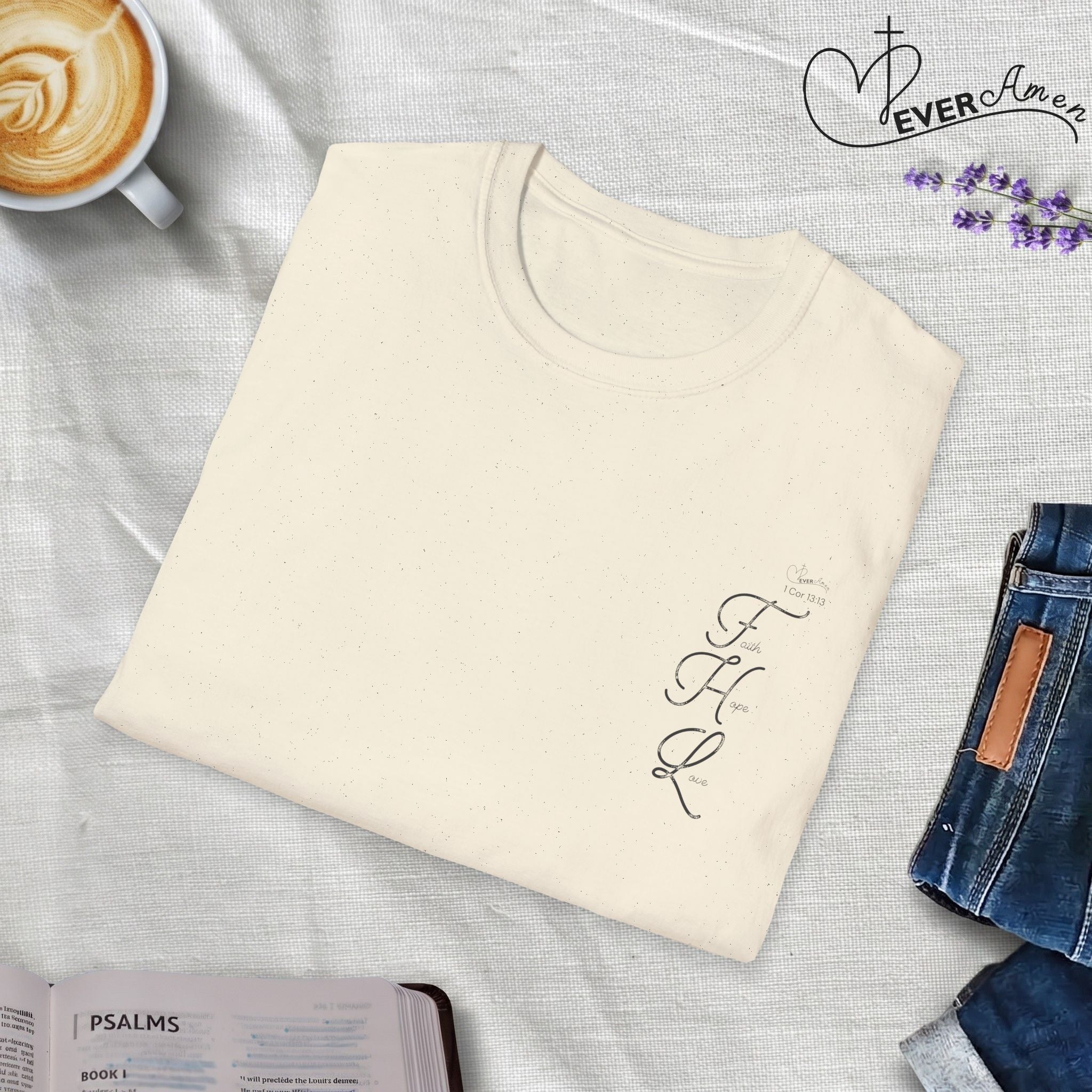 Faith Hope Love Cursive with Words pocket - T-Shirt