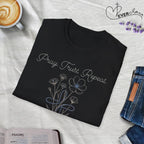 Pray Trust Repeat Flower Blue Cross - T-Shirt
