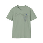 Pray Trust Repeat Cursive 2 line Flower Blue Cross - T-Shirt