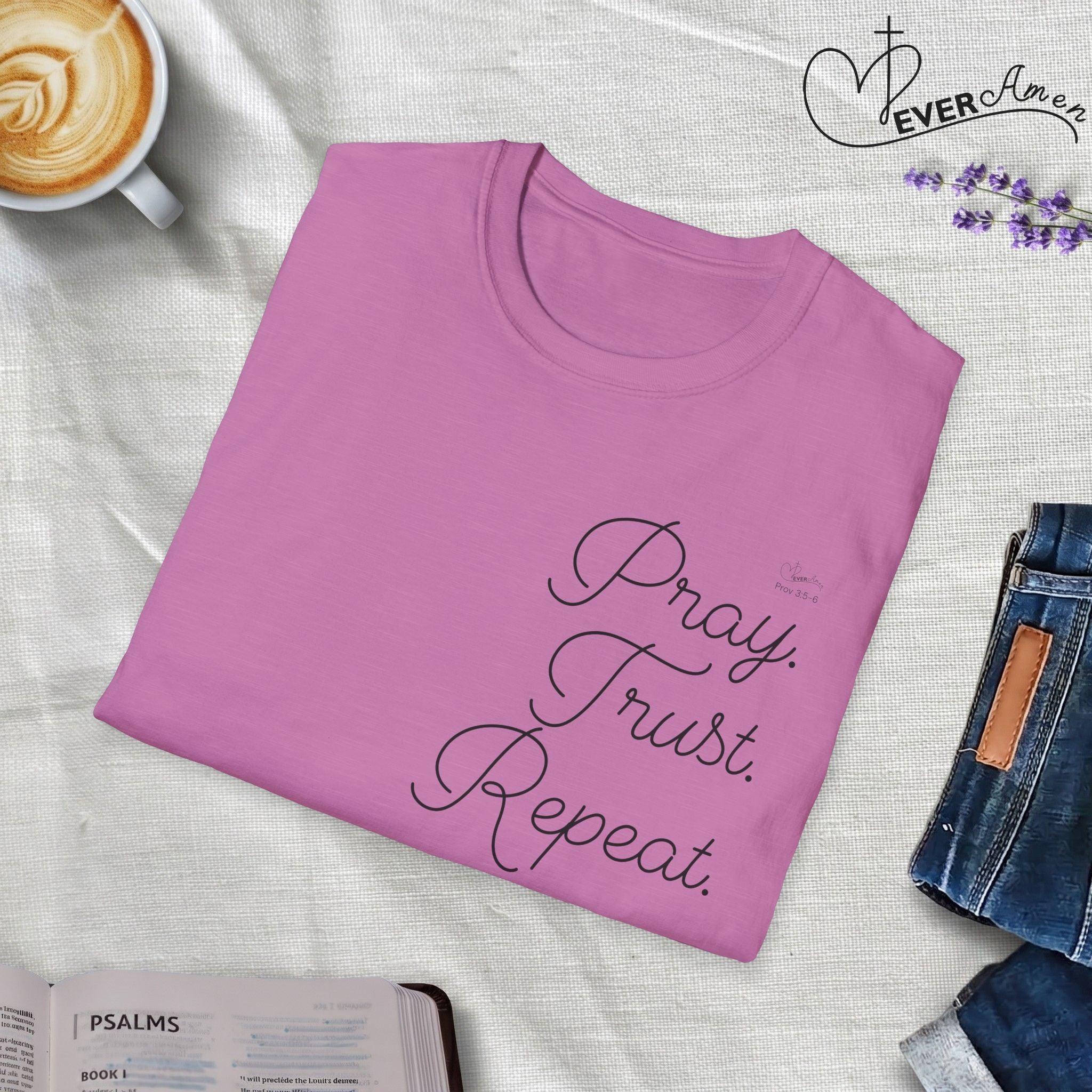 Pray Trust Repeat Cursive Stack - T-Shirt