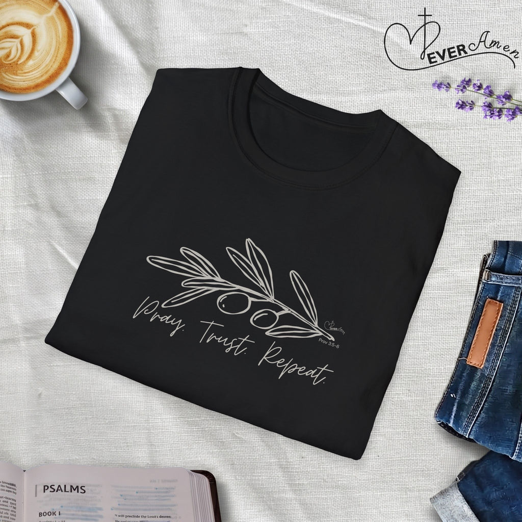 Pray Trust Repeat Cursive Olive 1 - T-Shirt