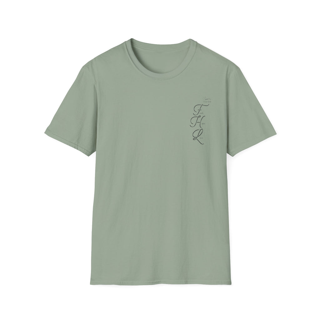 Faith Hope Love Cursive with Words pocket - T-Shirt