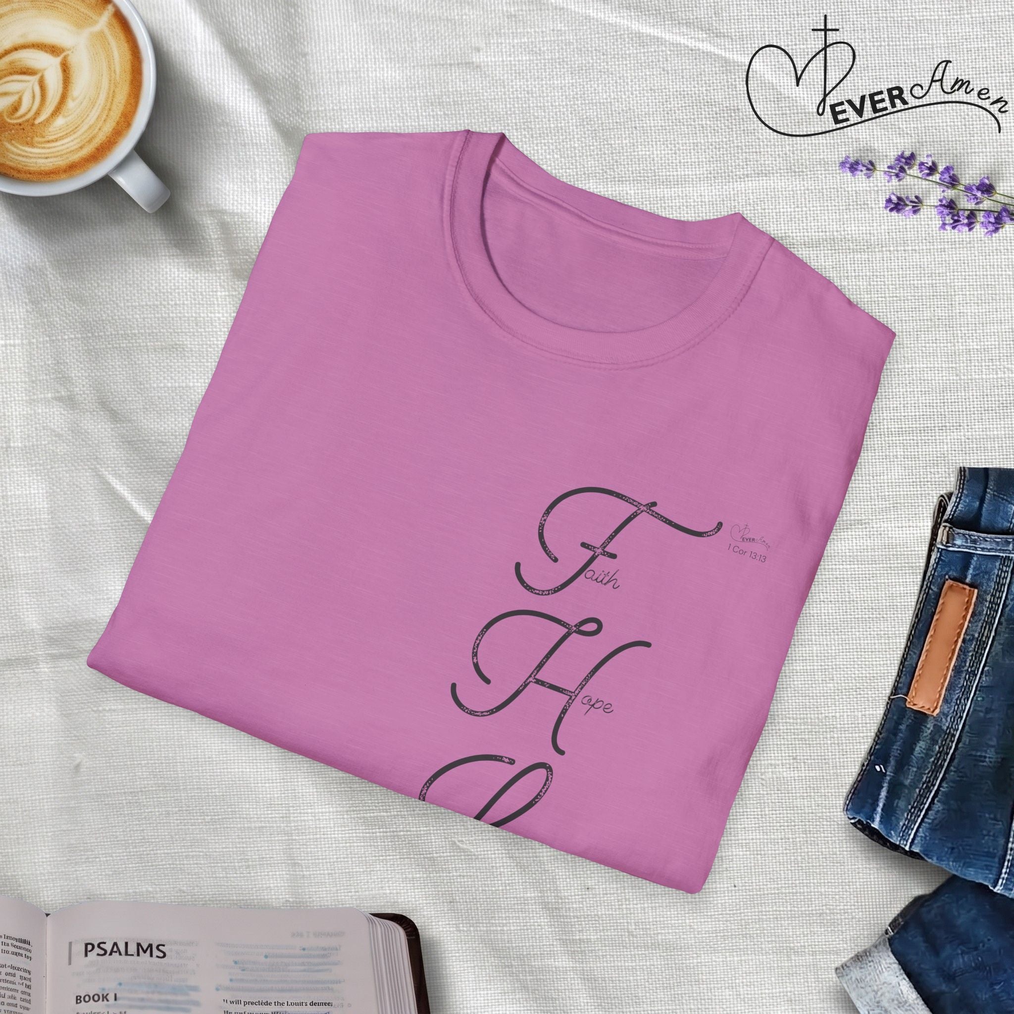 Faith Hope Love Cursive with Words - T-Shirt