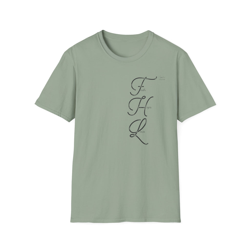 Faith Hope Love Cursive with Words - T-Shirt