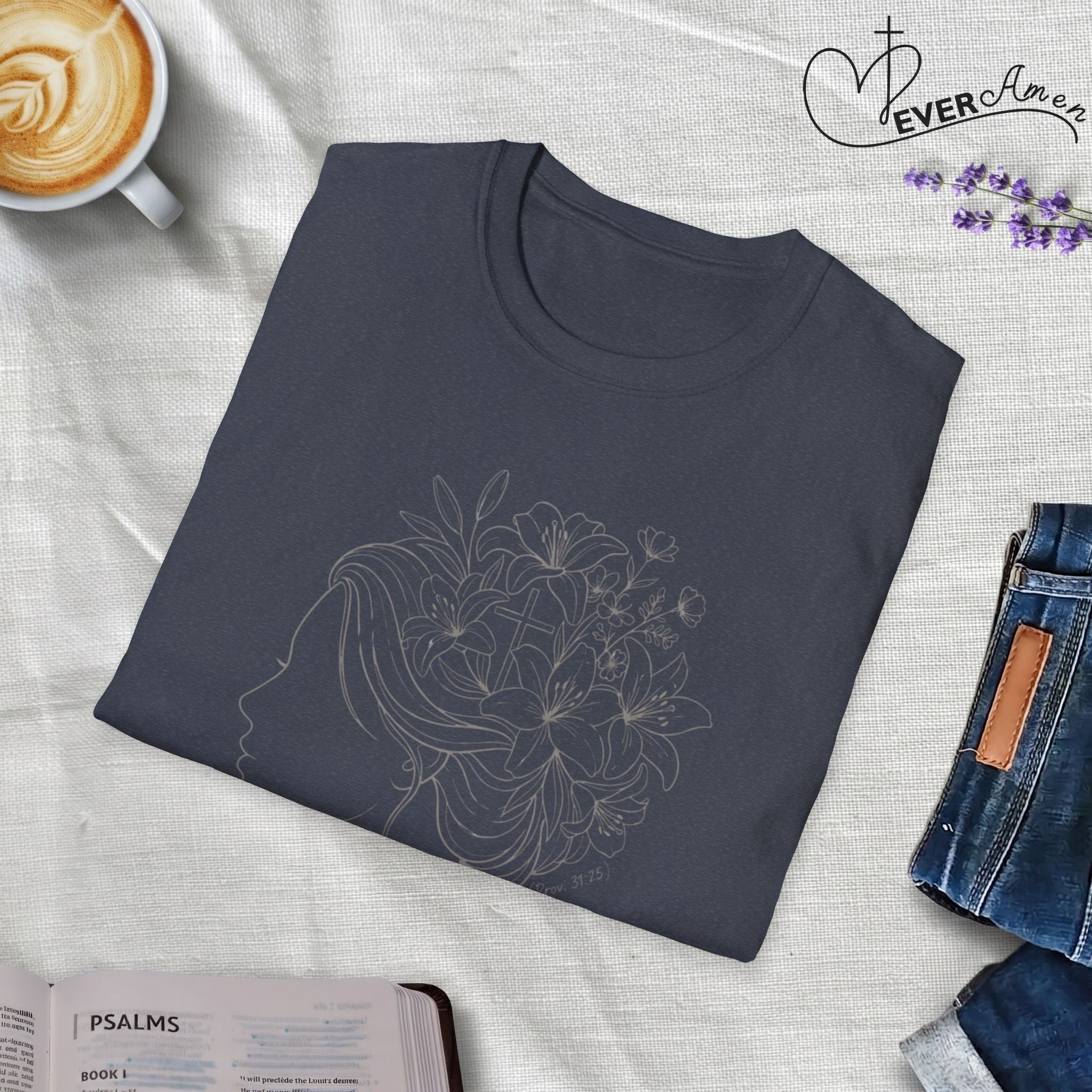 Clothed in strength flower hair - T-Shirt