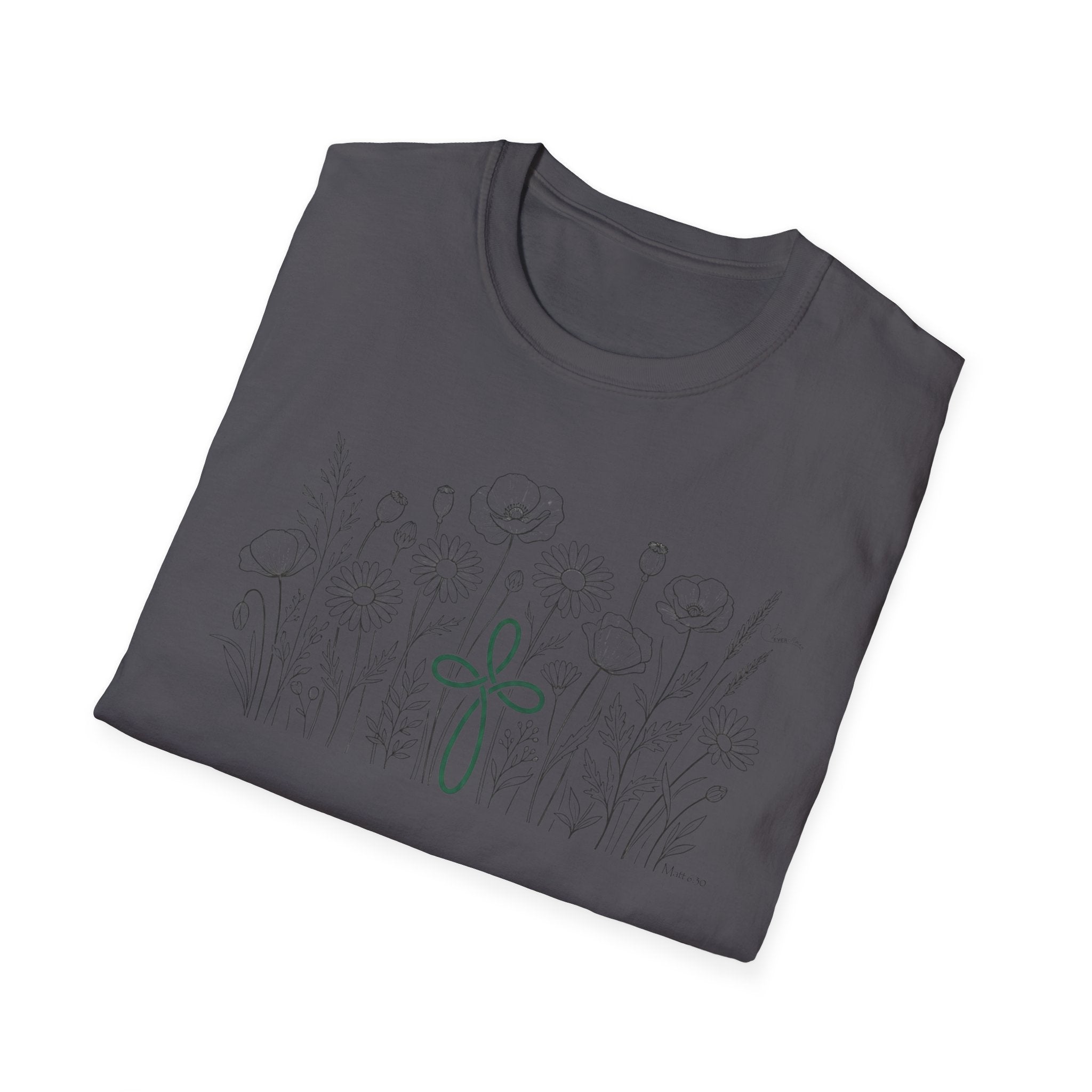 Field of Flowers Green Cross - T-Shirt