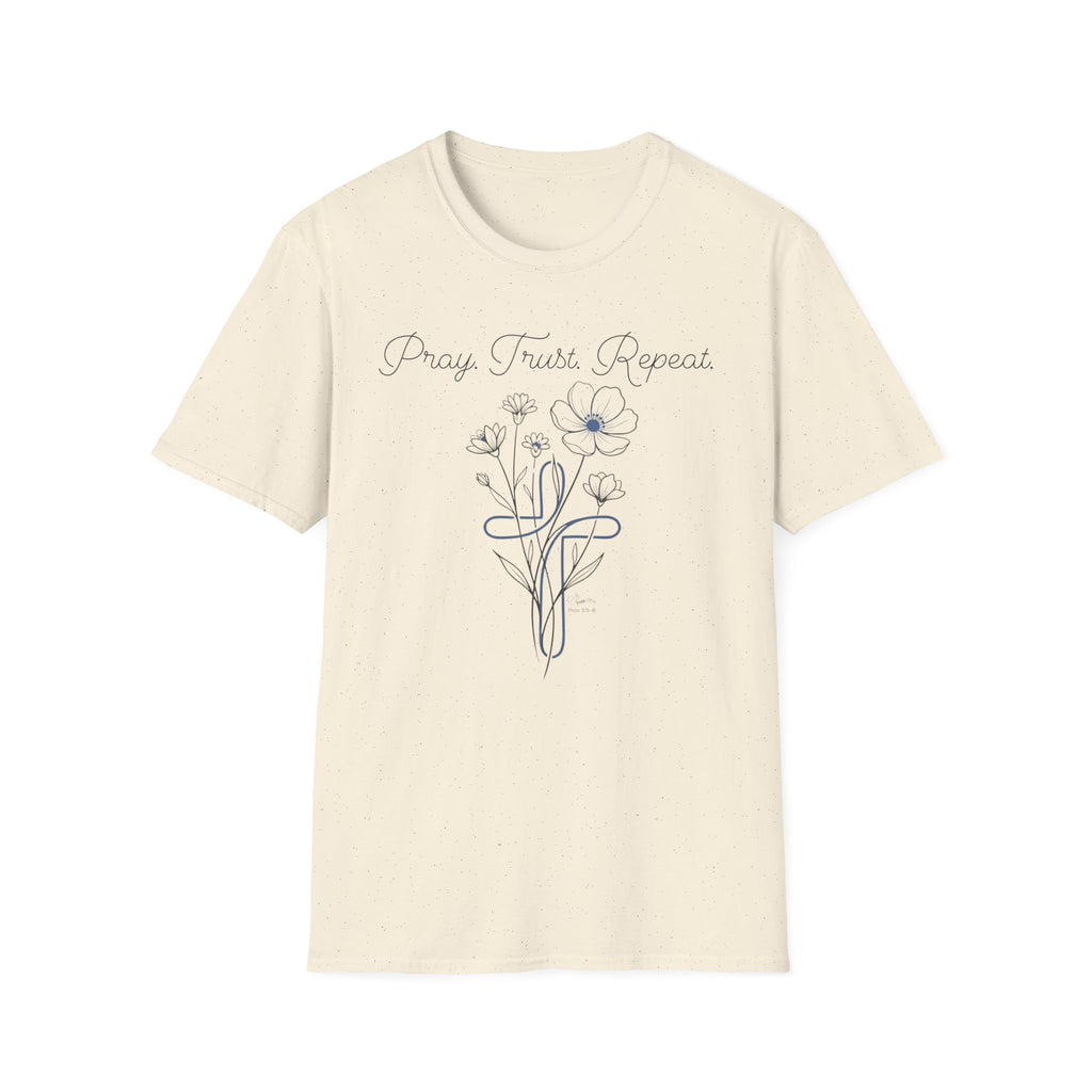 Pray Trust Repeat Flower Blue Cross - T-Shirt