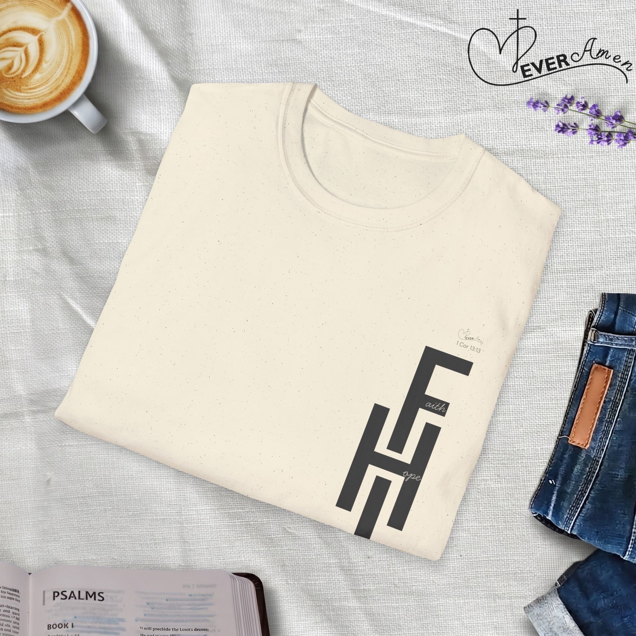 Faith Hope Love Stacked with Words pocket- T-Shirt