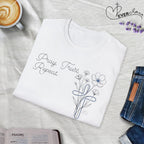 Pray Trust Repeat Cursive 2 line Flower Blue Cross - T-Shirt