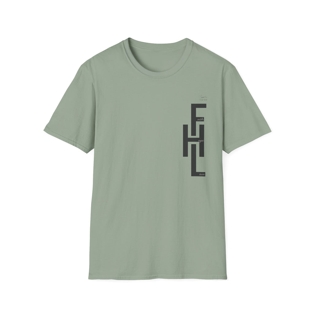 Faith Hope Love Stacked with Words pocket- T-Shirt