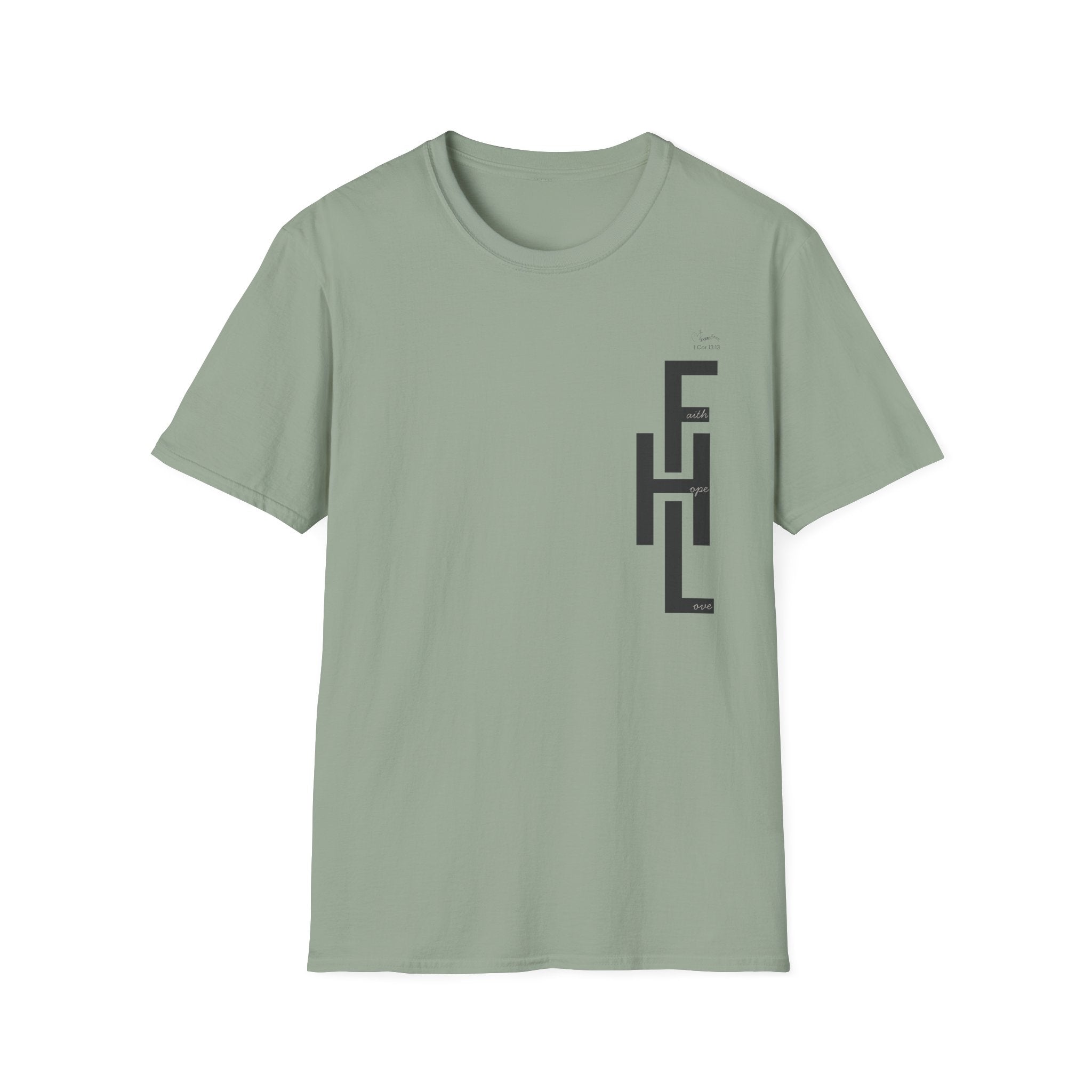 Faith Hope Love Stacked with Words pocket- T-Shirt