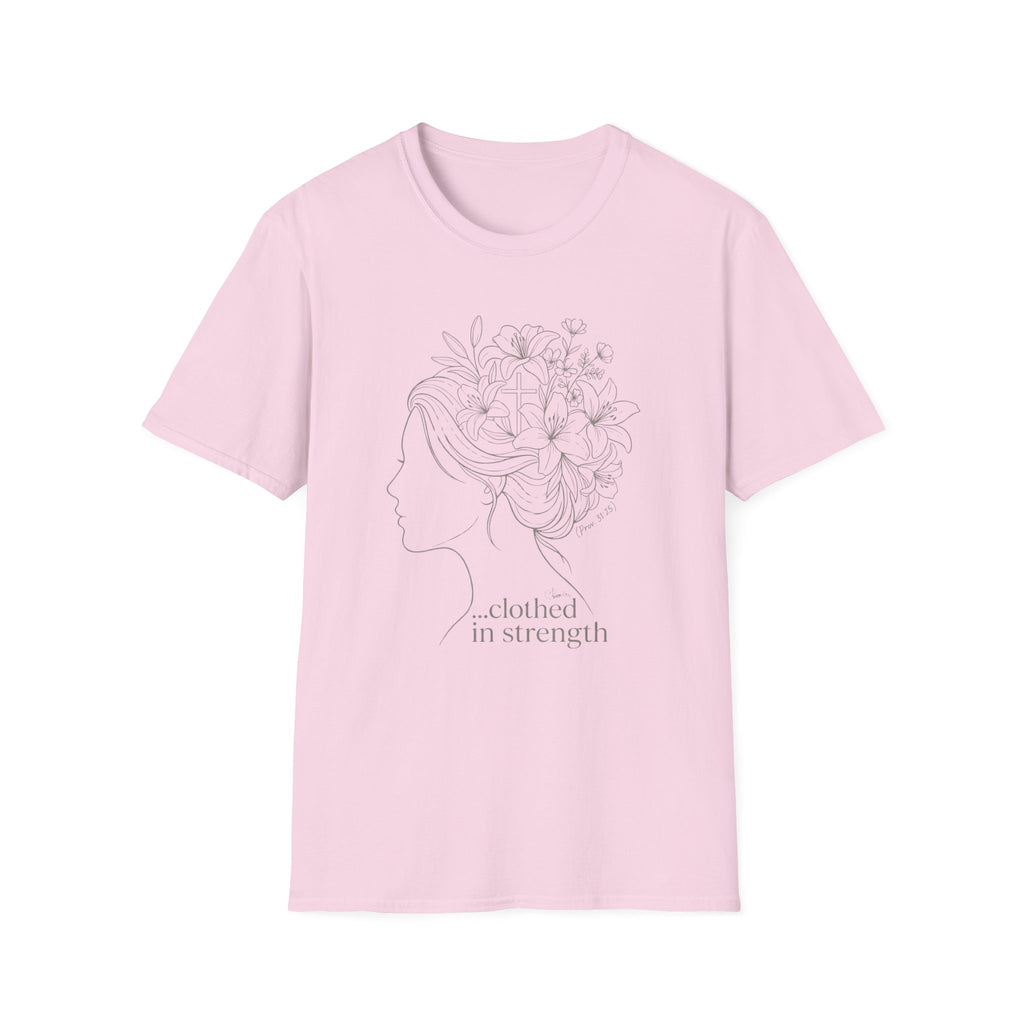 Clothed in strength flower hair - T-Shirt