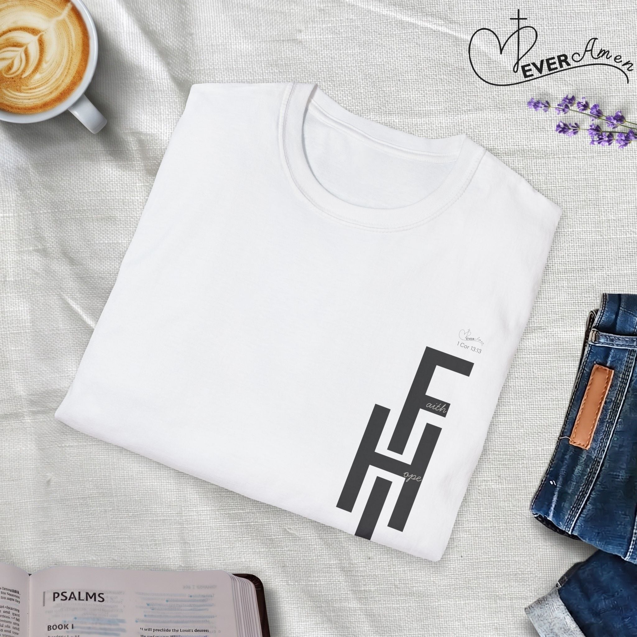Faith Hope Love Stacked with Words pocket- T-Shirt