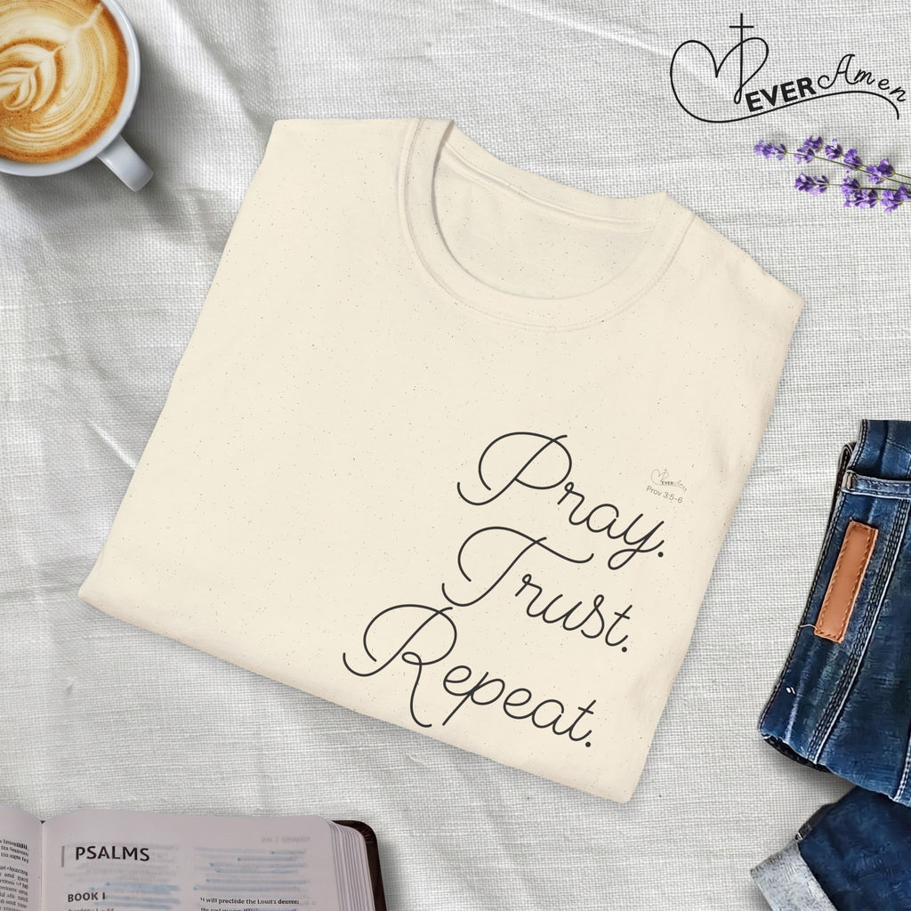 Pray Trust Repeat Cursive Stack - T-Shirt