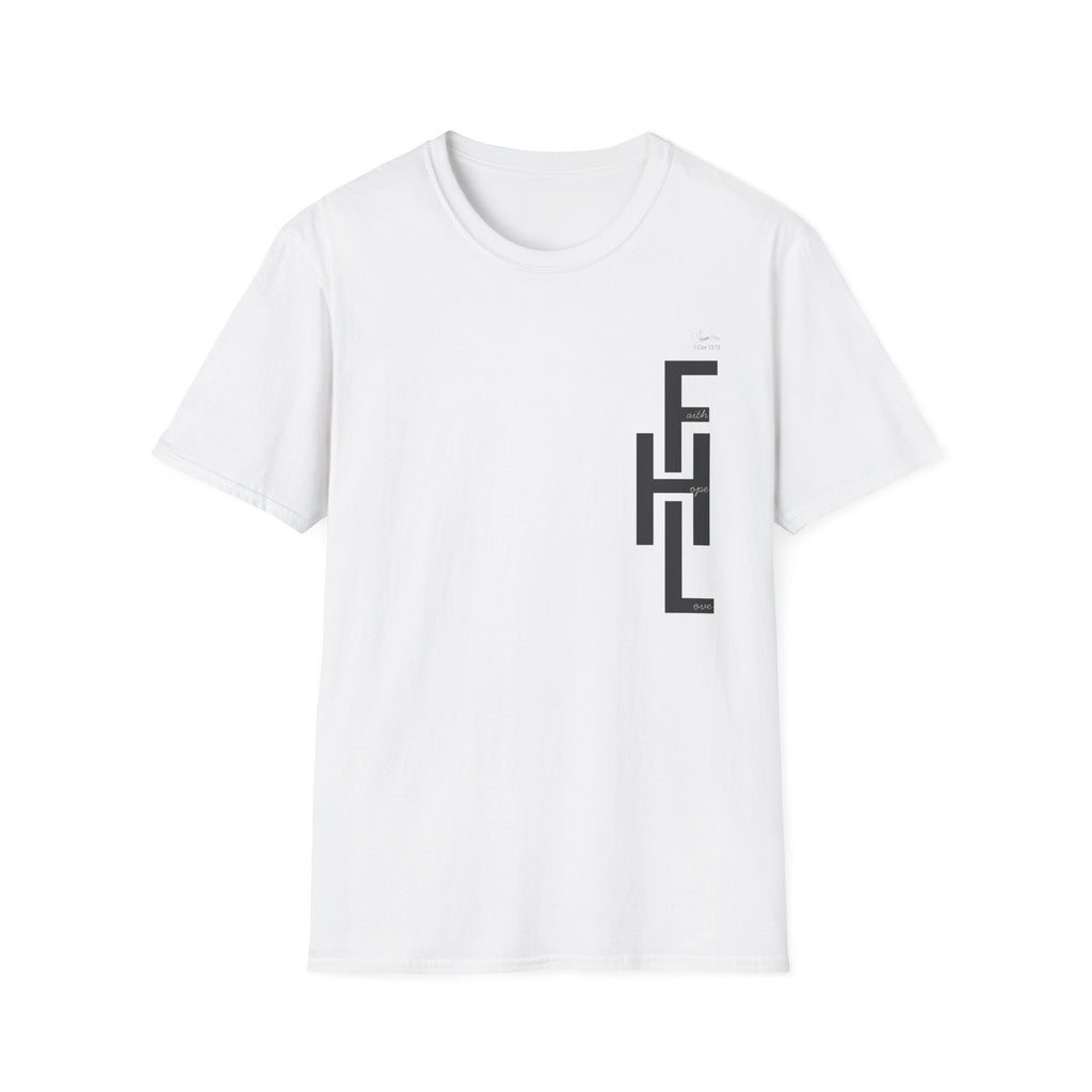 Faith Hope Love Stacked with Words pocket- T-Shirt