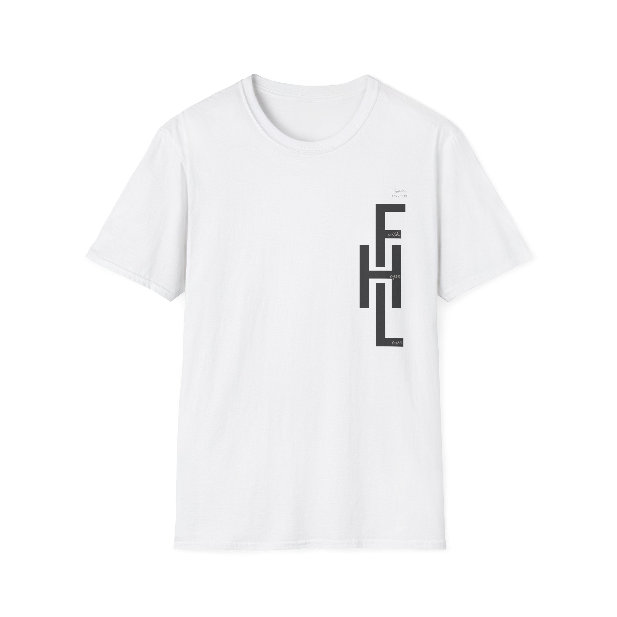 Faith Hope Love Stacked with Words pocket- T-Shirt