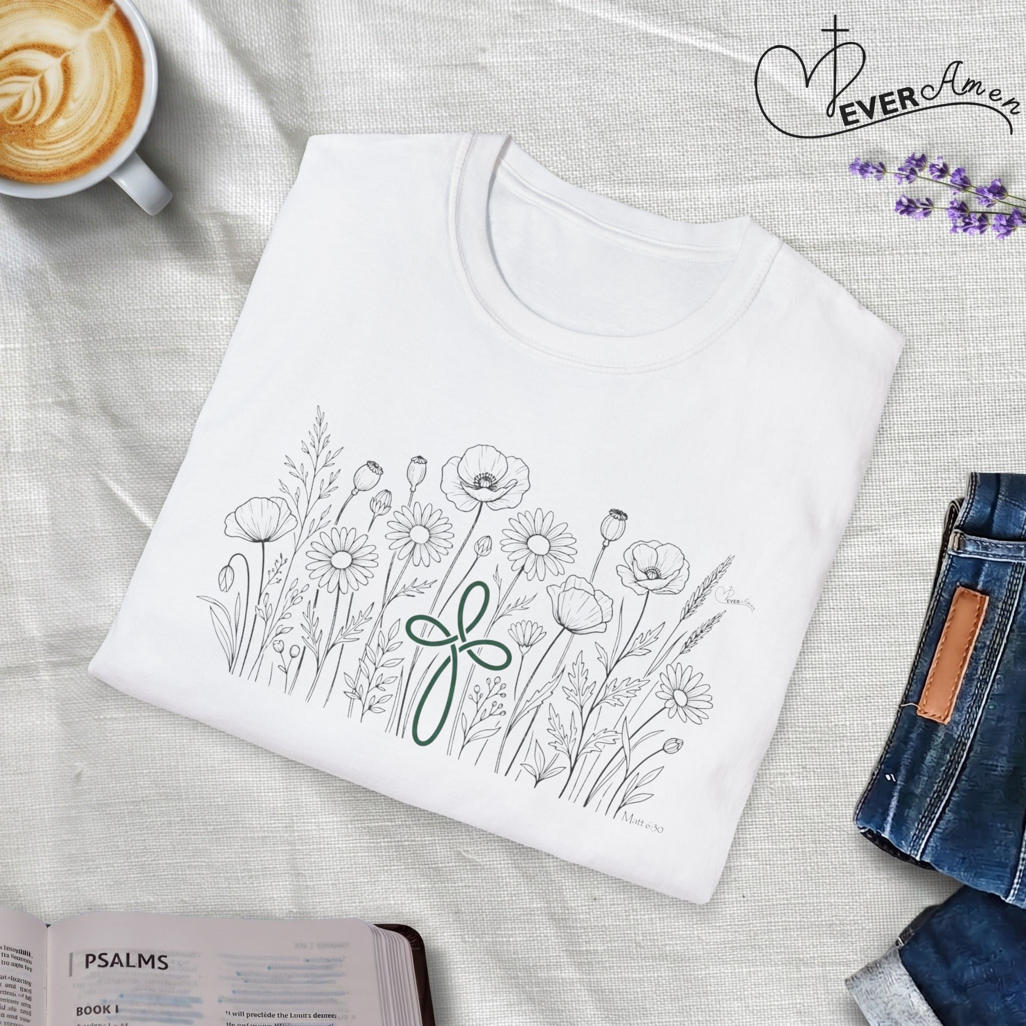 Field of Flowers Green Cross - T-Shirt