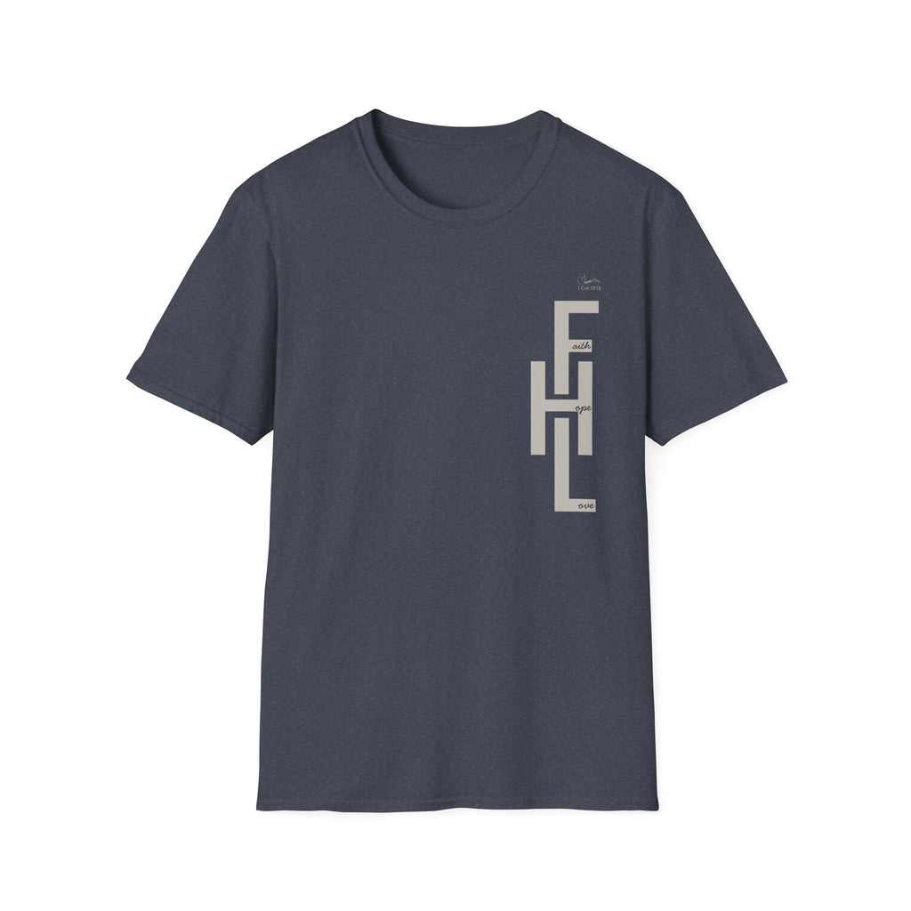 Faith Hope Love Stacked with Words pocket- T-Shirt