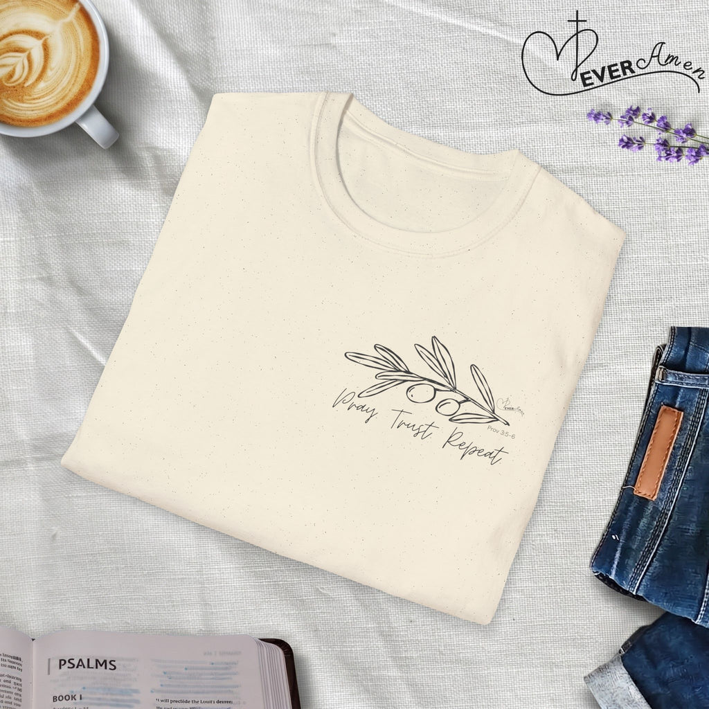 Pray Trust Repeat Cursive Olive - T-Shirt