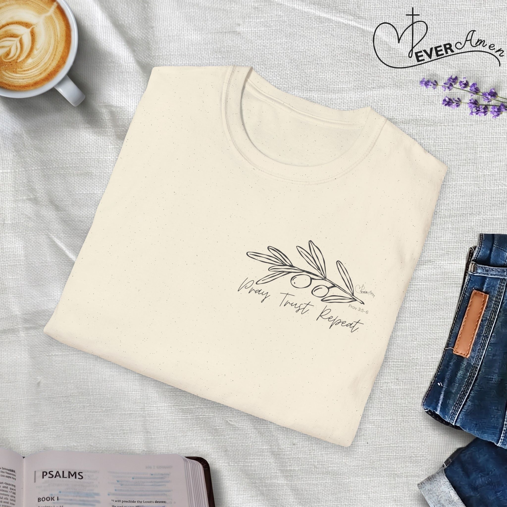 Pray Trust Repeat Cursive Olive - T-Shirt