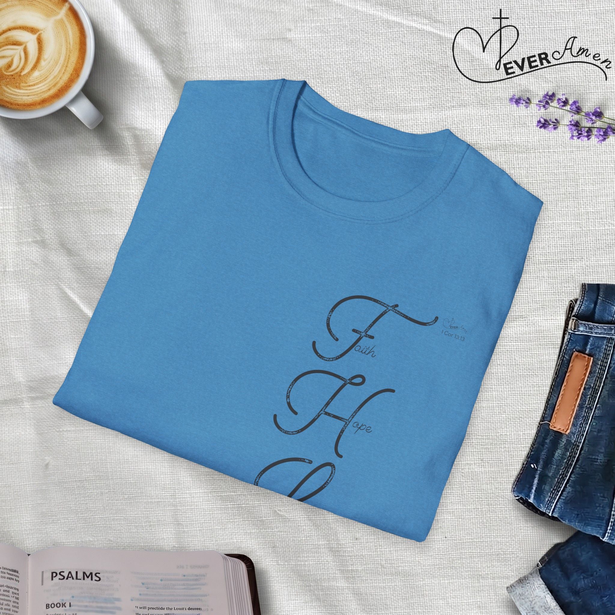Faith Hope Love Cursive with Words - T-Shirt