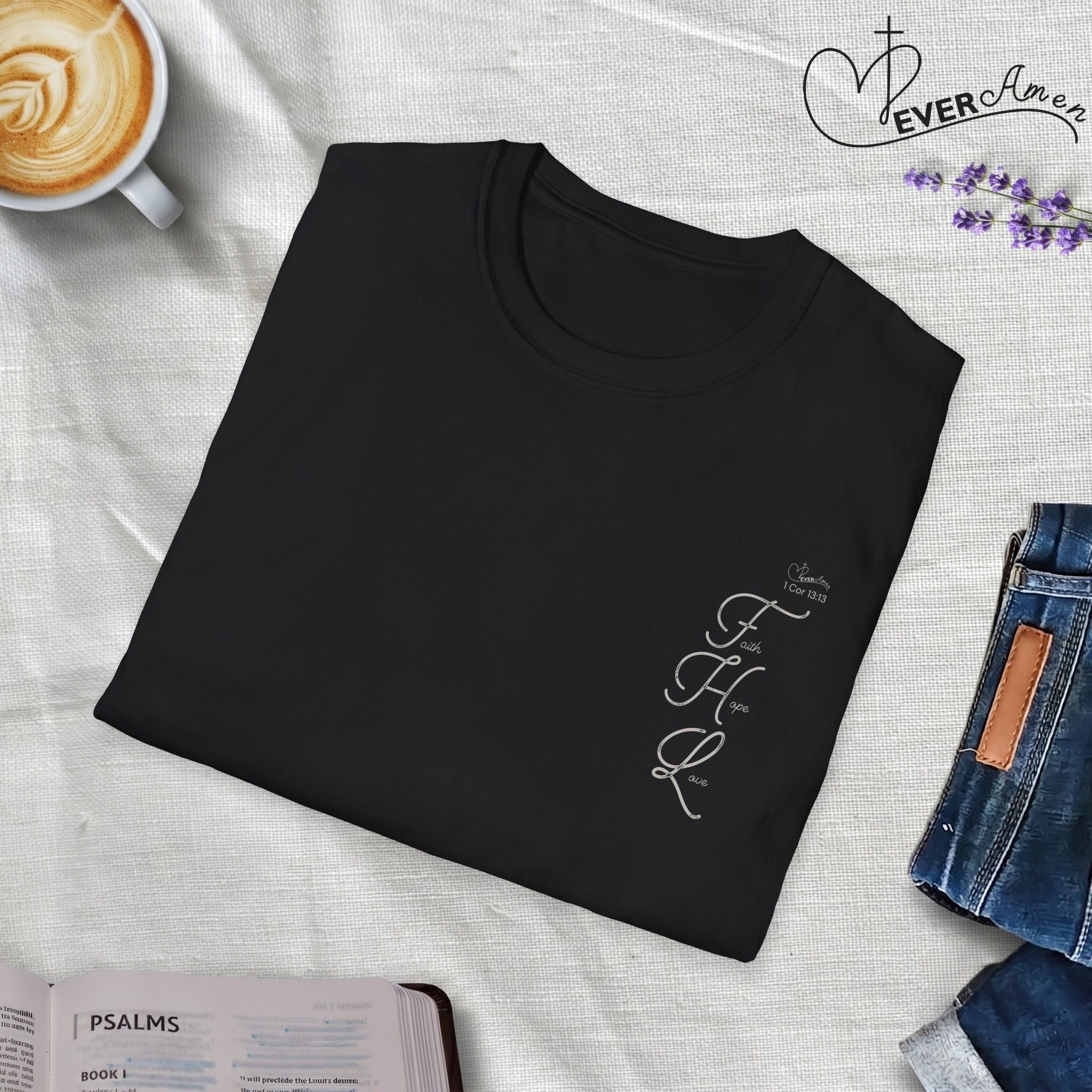 Faith Hope Love Cursive with Words pocket - T-Shirt