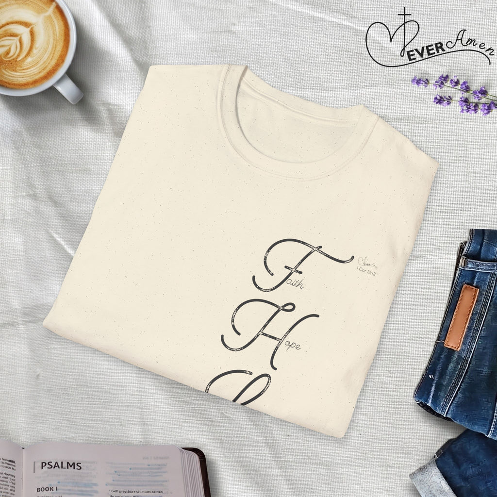 Faith Hope Love Cursive with Words - T-Shirt