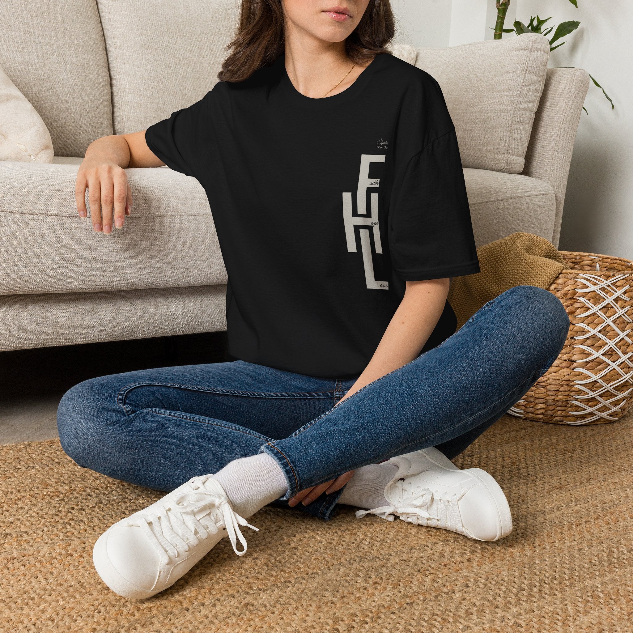 Faith Hope Love Stacked with Words pocket- T-Shirt