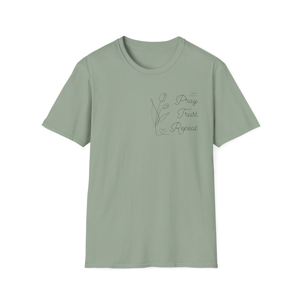Pray Trust Repeat Cursive Flower - T-Shirt