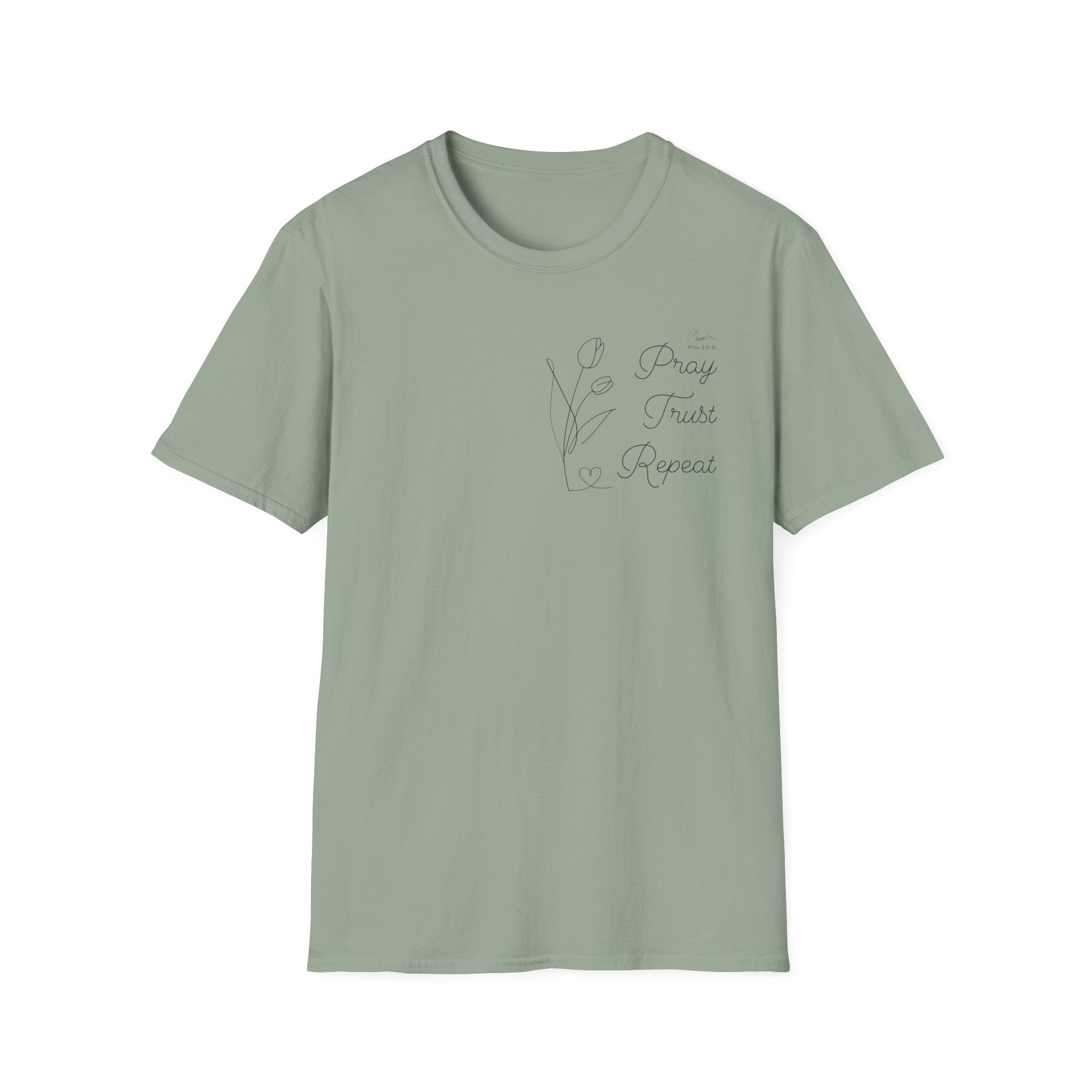 Pray Trust Repeat Cursive Flower - T-Shirt