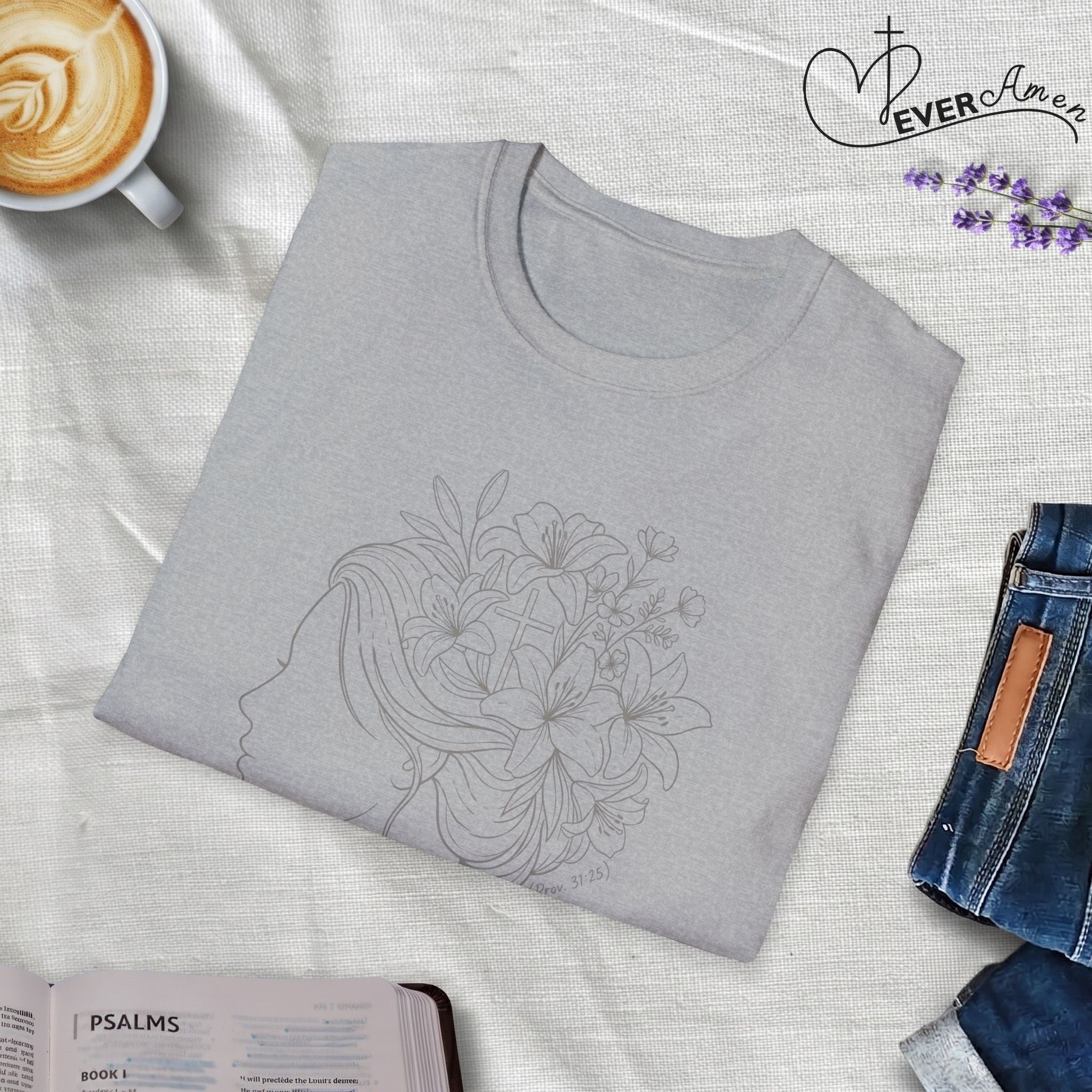 Clothed in strength flower hair - T-Shirt