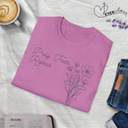 Pray Trust Repeat Cursive 2 line Flower Blue Cross - T-Shirt