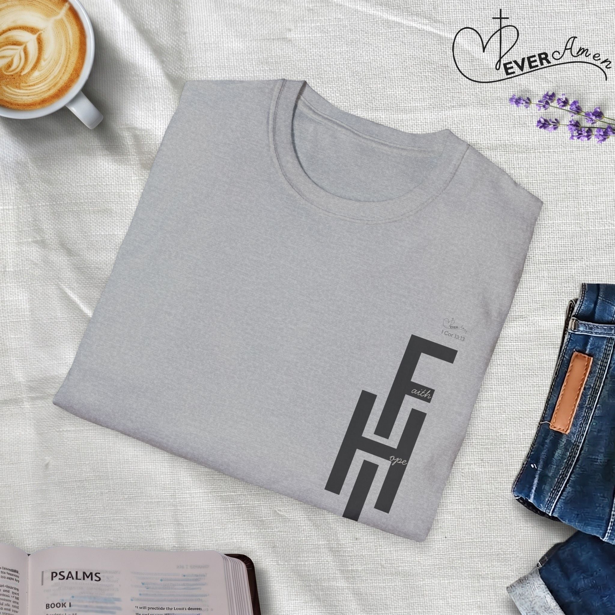 Faith Hope Love Stacked with Words pocket- T-Shirt