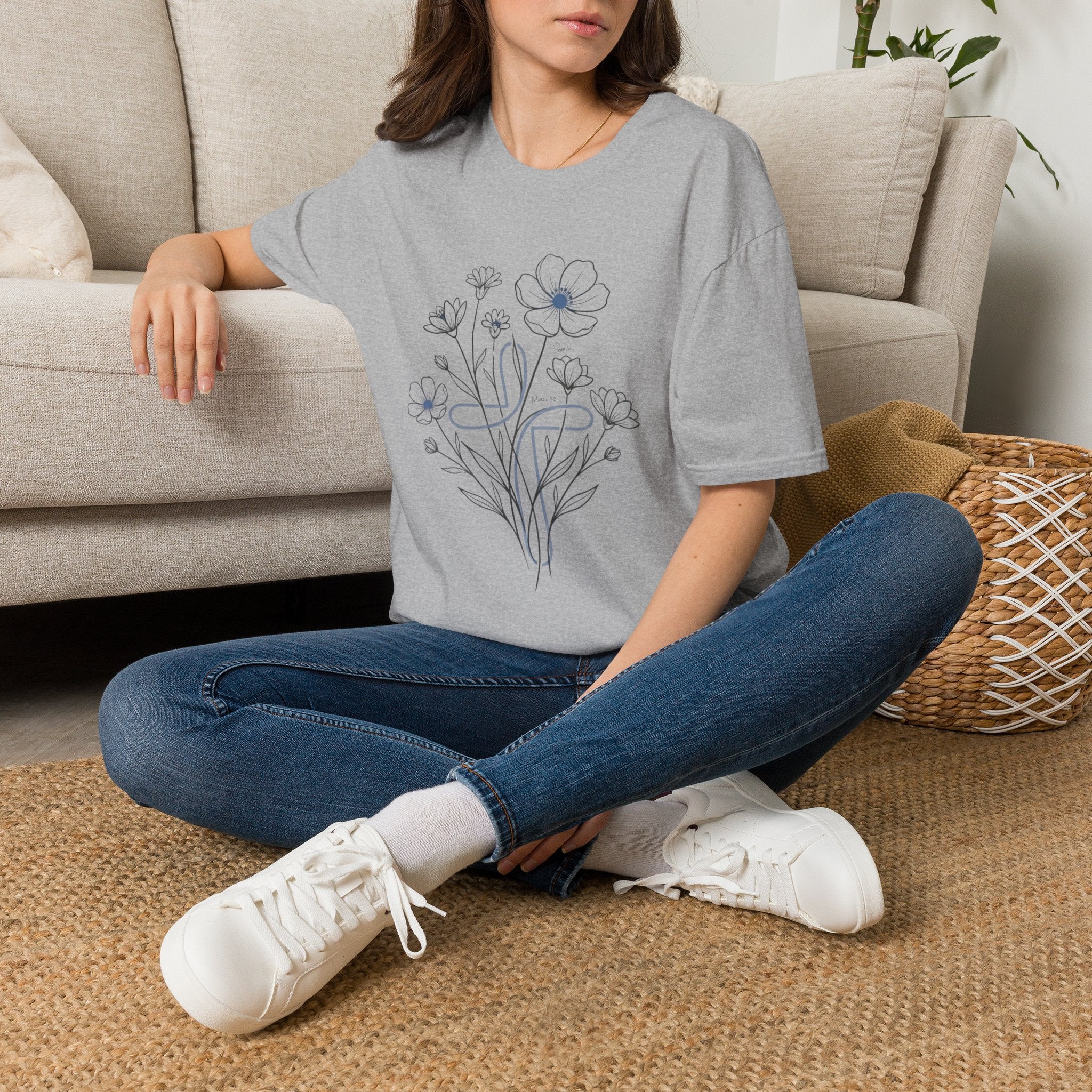 Flowers Blue Cross - T-Shirt