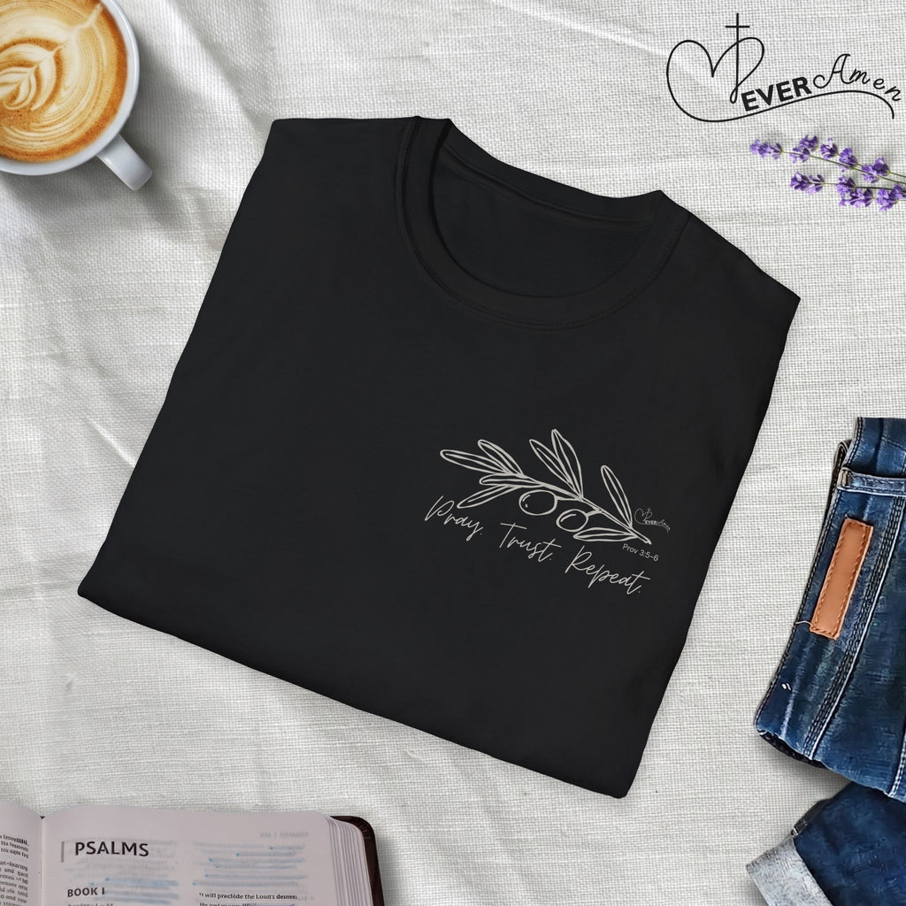 Pray Trust Repeat Cursive Olive - T-Shirt
