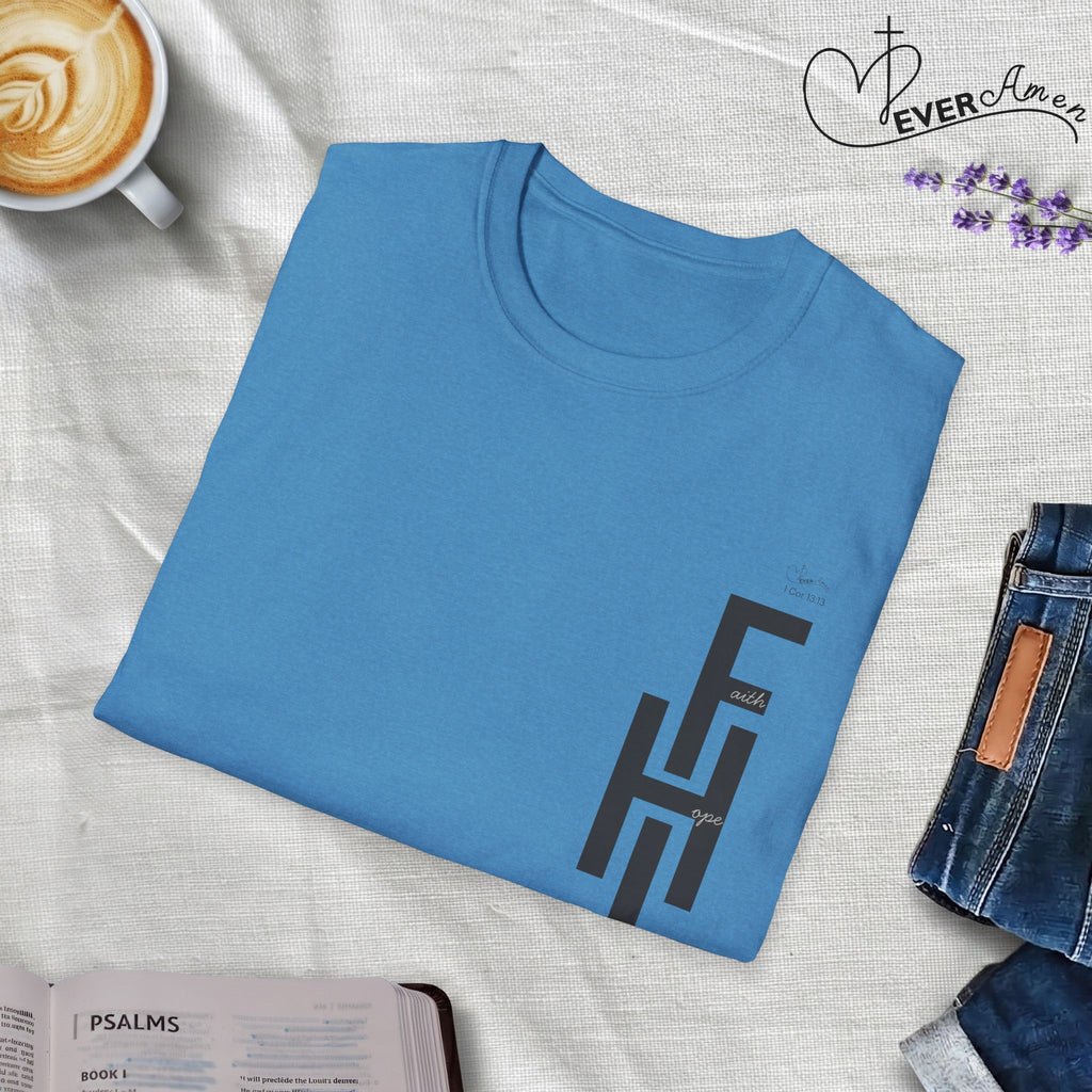 Faith Hope Love Stacked with Words pocket- T-Shirt