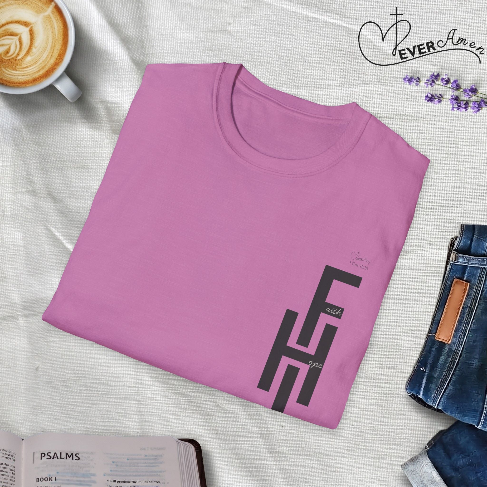 Faith Hope Love Stacked with Words pocket- T-Shirt