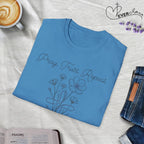 Pray Trust Repeat Flower Blue Cross - T-Shirt